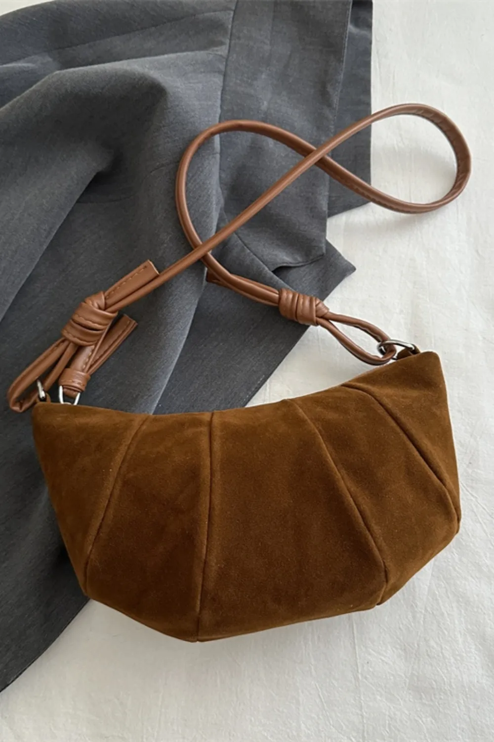 Suede Croissant Shape Shoulder Bag, image 7