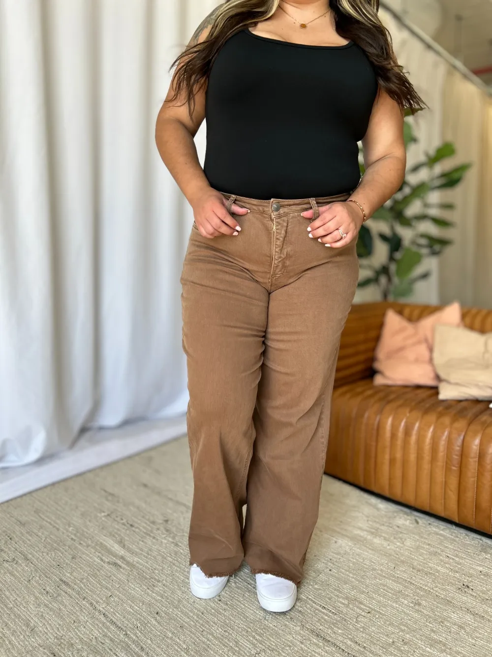 Full Size High Rise Garment Dye Wide Leg Jeans, image 7