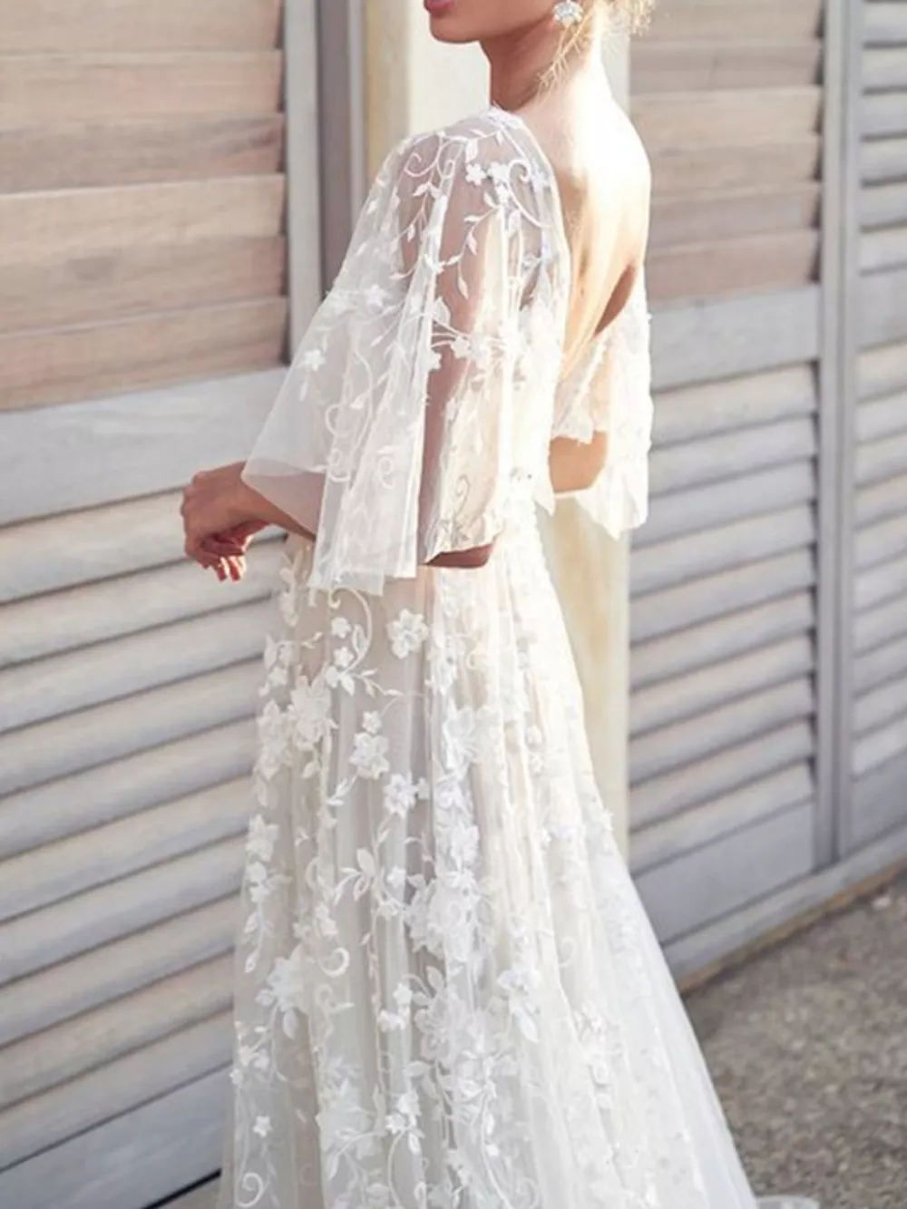 Full Size Lace Flutter Sleeve V-Neck Dress Plus Size, image 3