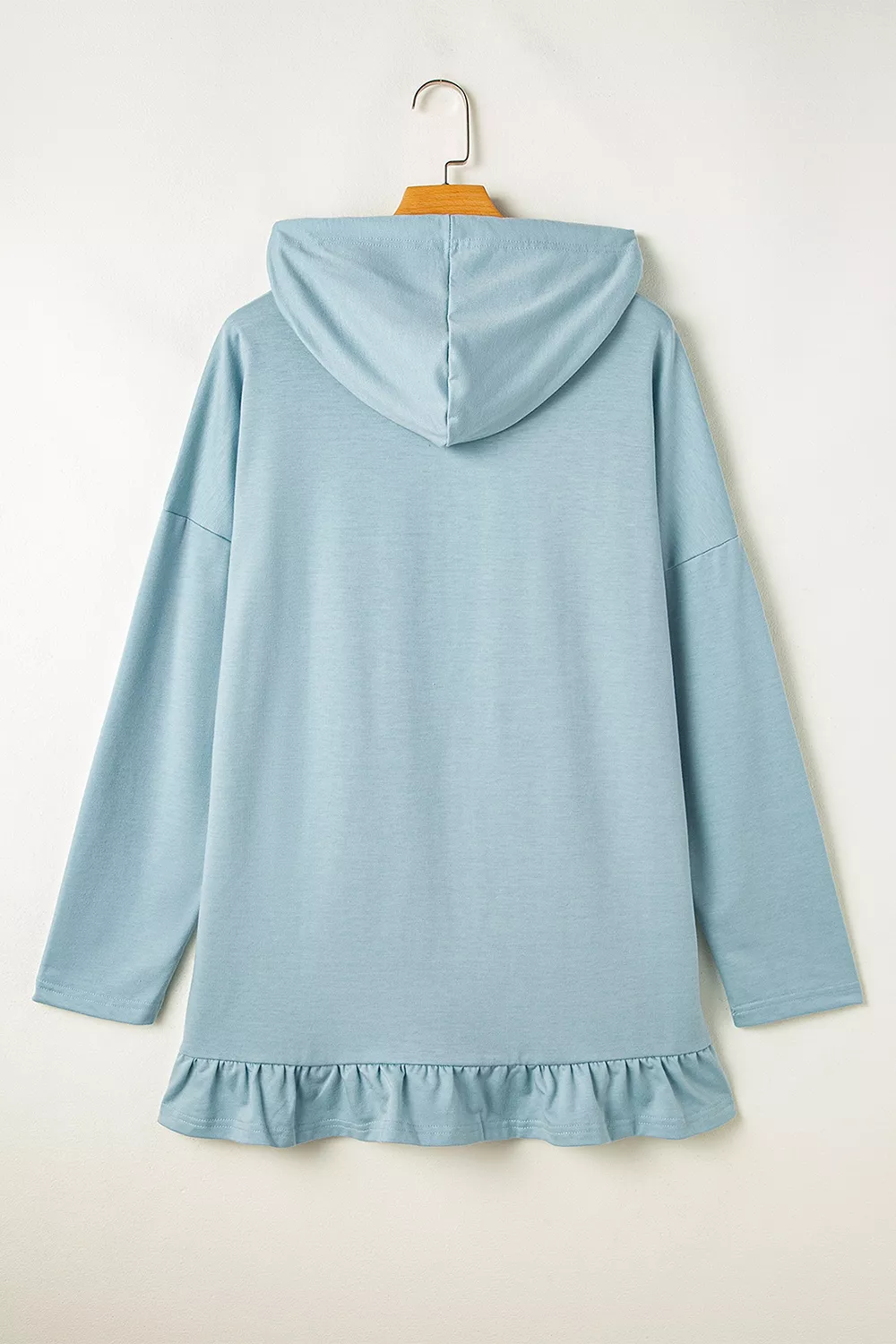 Solid Ruffled Hem Loose Fit Tunic Hoodie, image 5