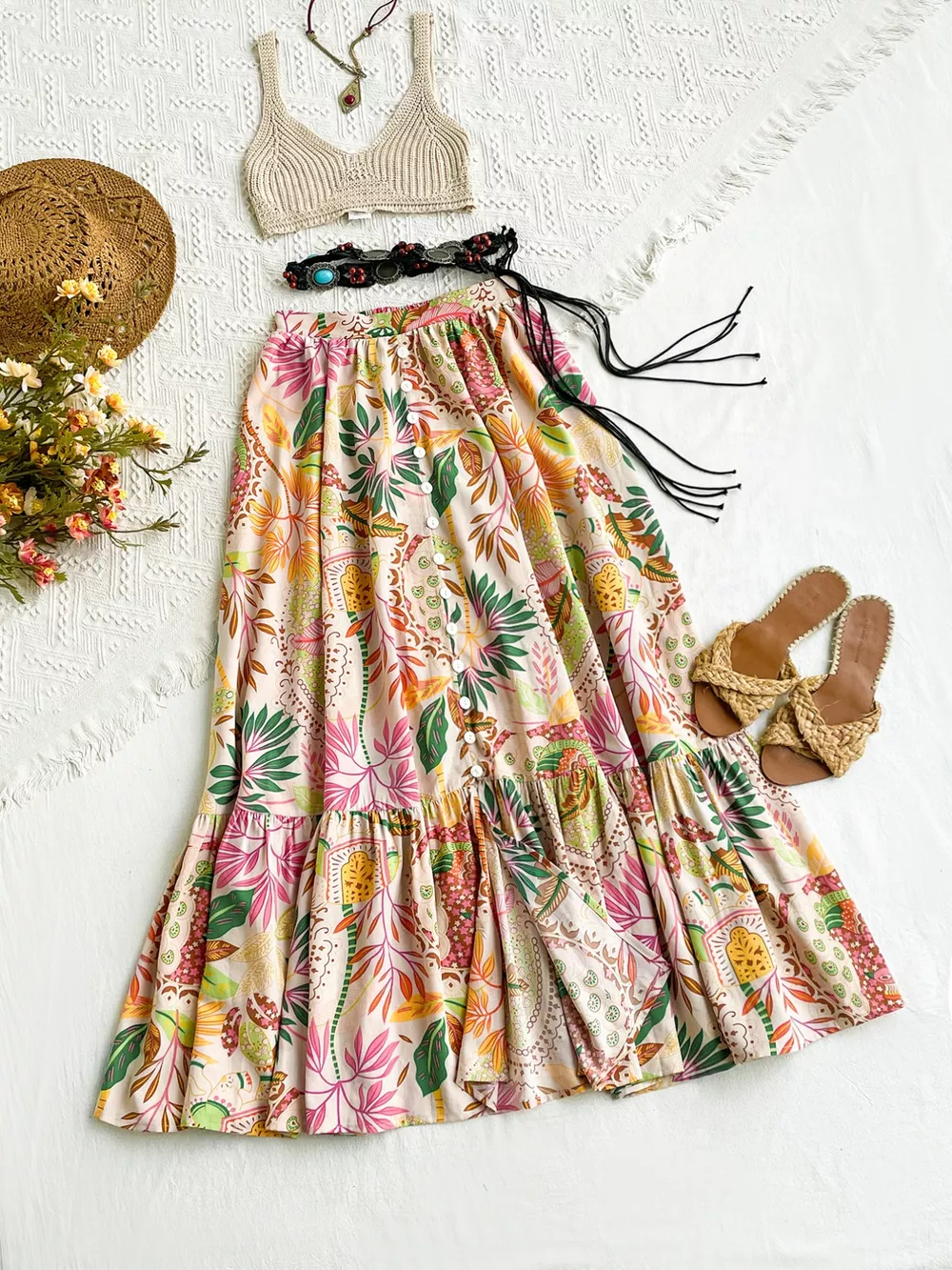 Floral Print Ruffle Hem Skirt, image 4