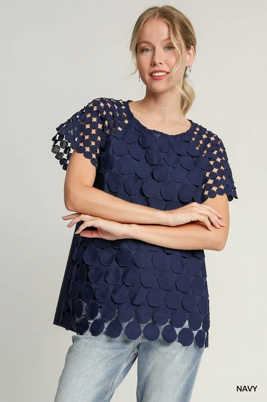 Full Size Mixed Polka Dot Lace Raglan Sleeve Boxy Cut Top Plus Size