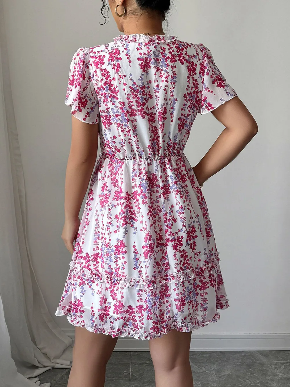 Floral Wrap Dress with Flutter Sleeves, image 9