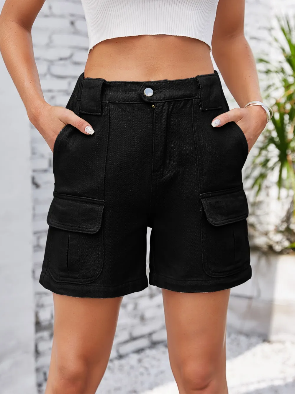 High Waist Washed Denim Shorts, image 13