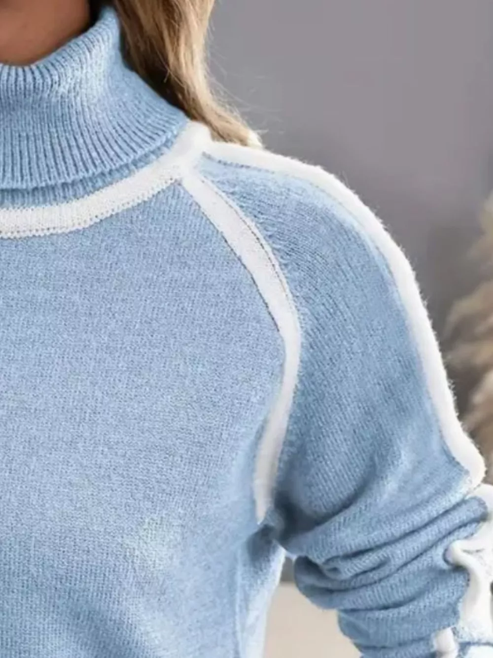 Full Size Turtleneck Contrast Trim Sweater Plus Size, image 16