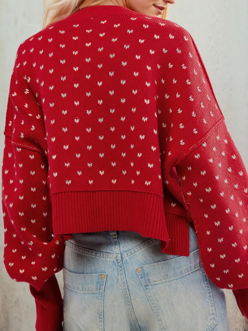 Slit Round Neck Long Sleeve Sweater, image 11
