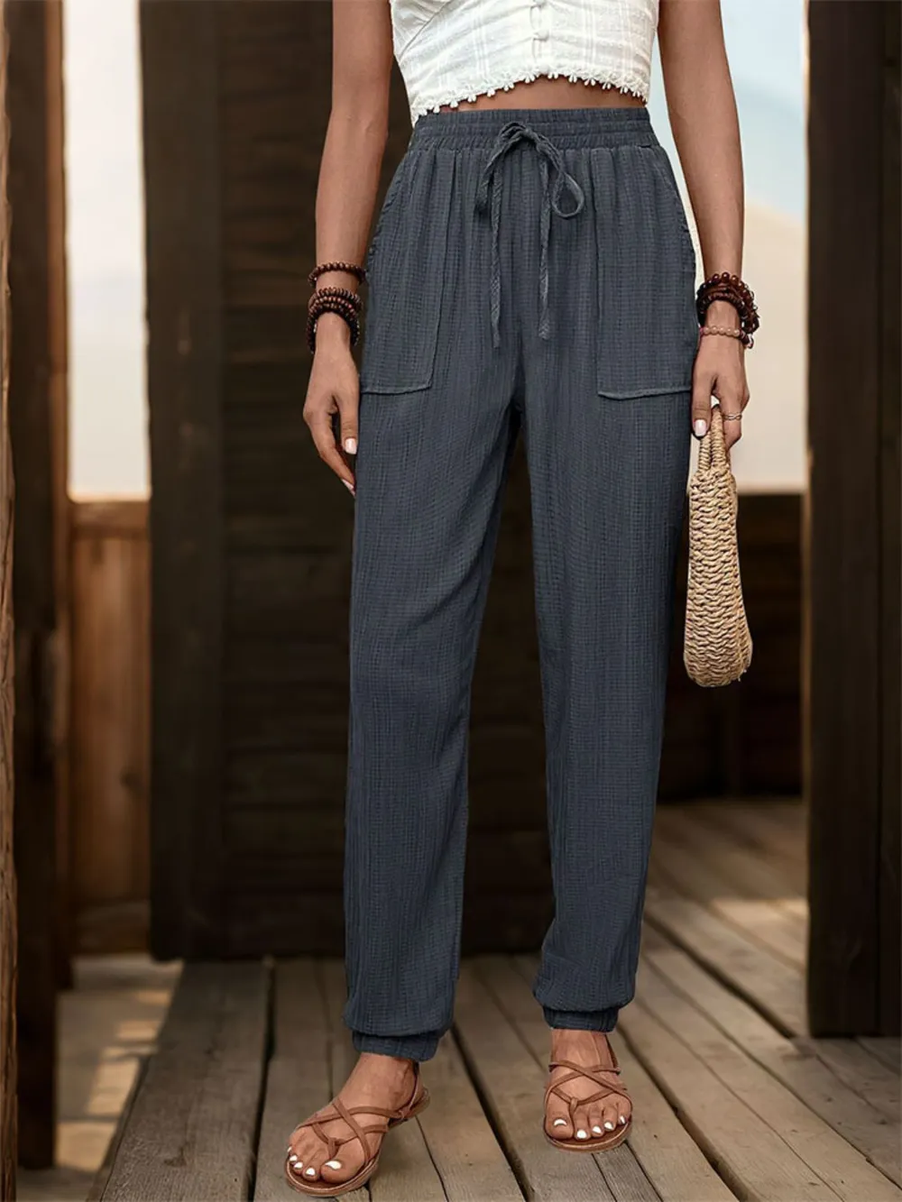 Textured High Waist Joggers, image 18