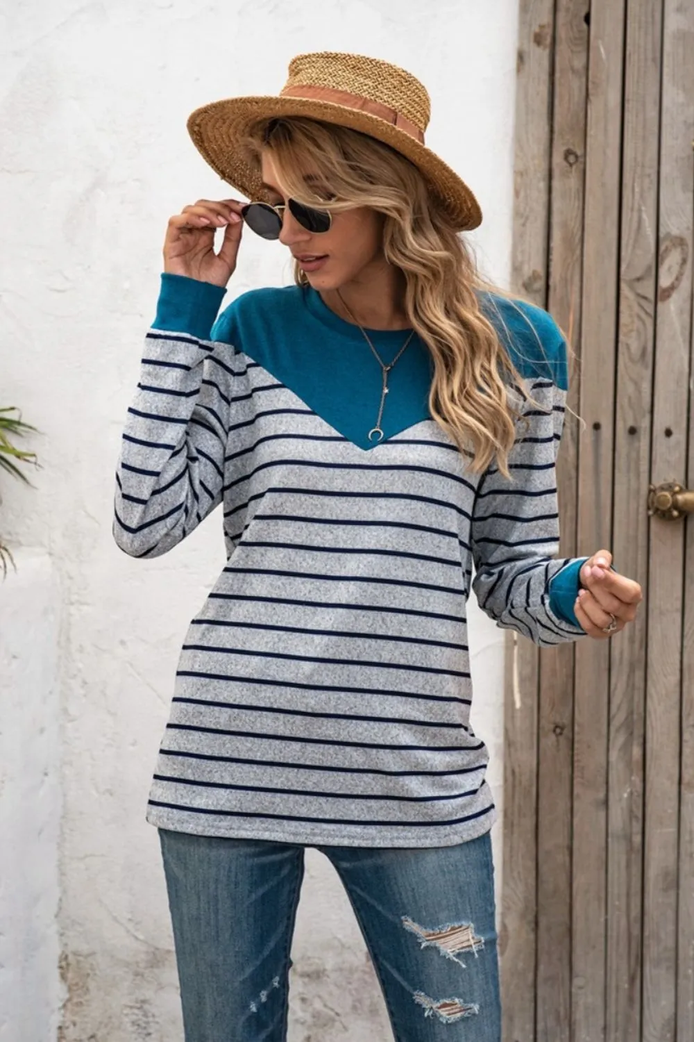 Striped Round Neck Long Sleeve T-Shirt, image 23