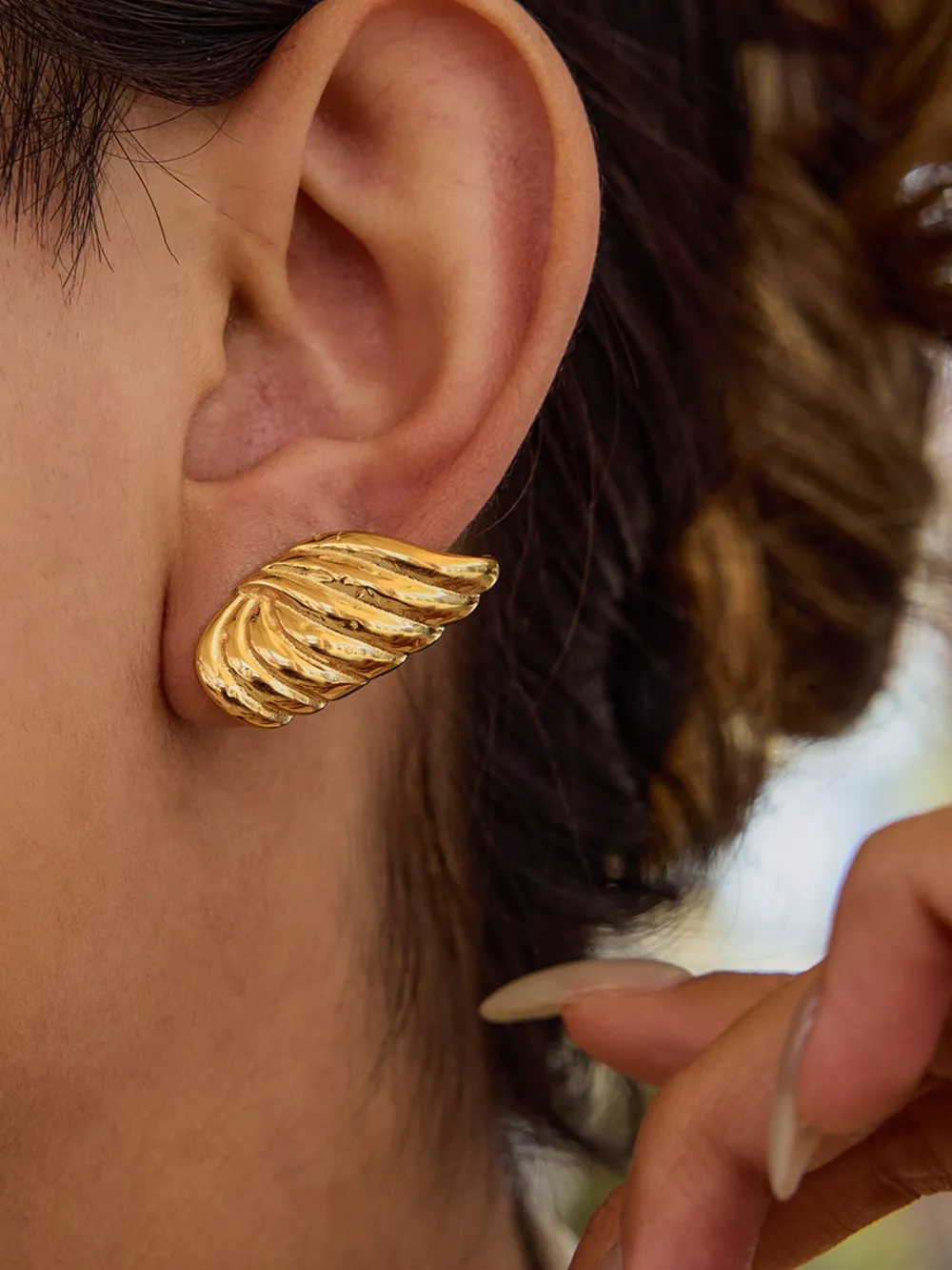 18K Gold-Plated Angel Wing Stud Earrings, image 2