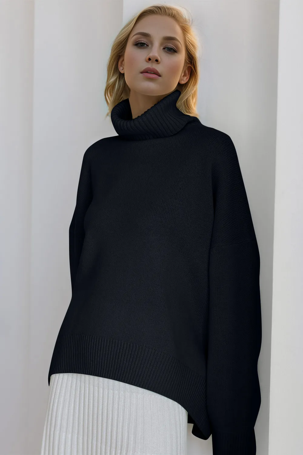 Turtleneck Dropped Shoulder Long Sleeve Sweater, image 12