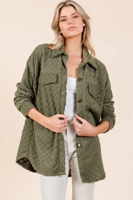 Checkered Button Down Dropped Shoulder Shacket, image 4