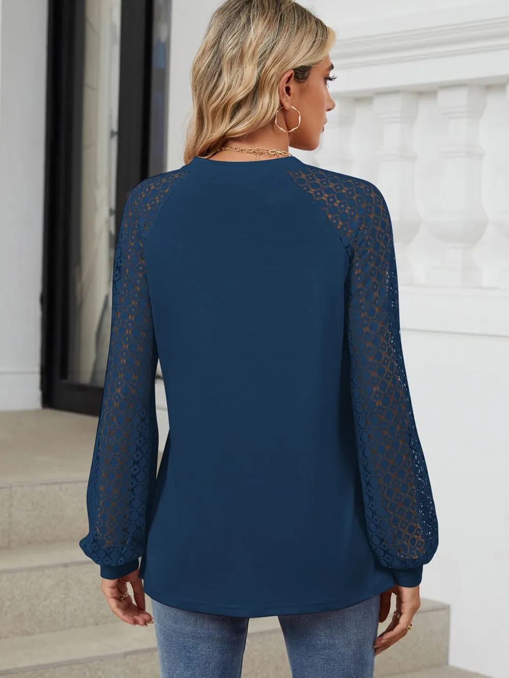Round Neck Lace Long Sleeve Top, image 15