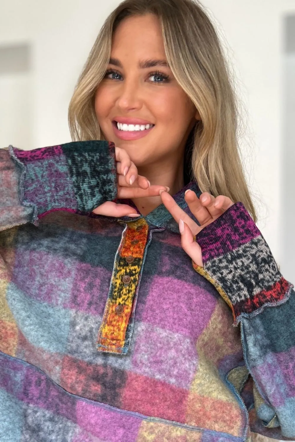 Full Size Plaid Dropped Shoulder Fleece Hoodie, image 20