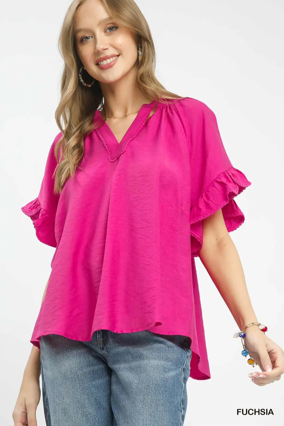 Ruffle Sleeve V-Neck Flutter Blouse
