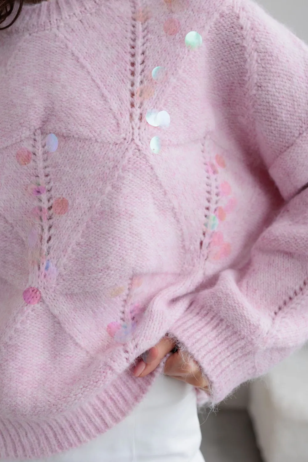 Sequin Round Neck Long Sleeve Sweater, image 6