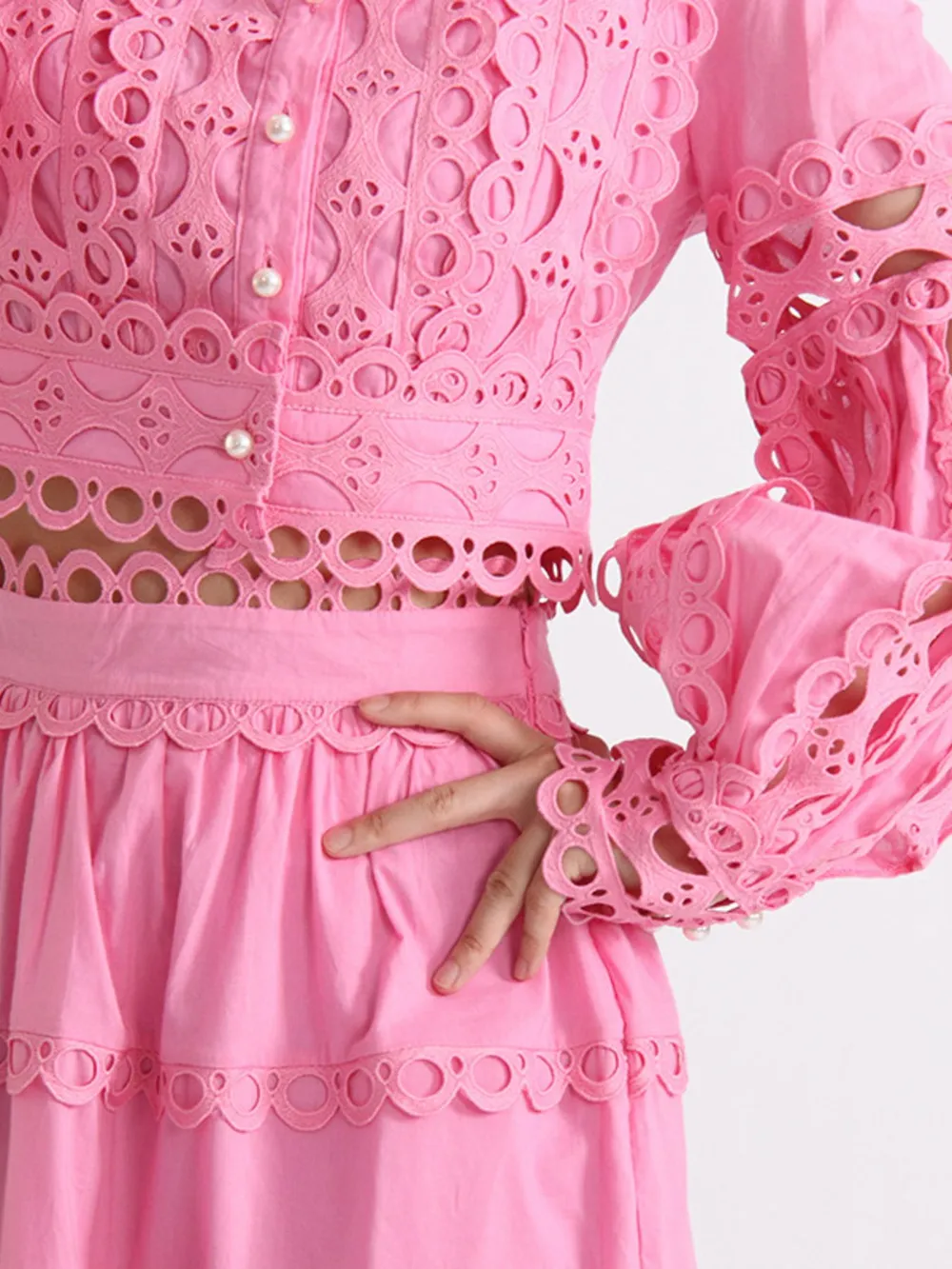 Lace Button Up Long Sleeve Top and Skirt Set, image 3