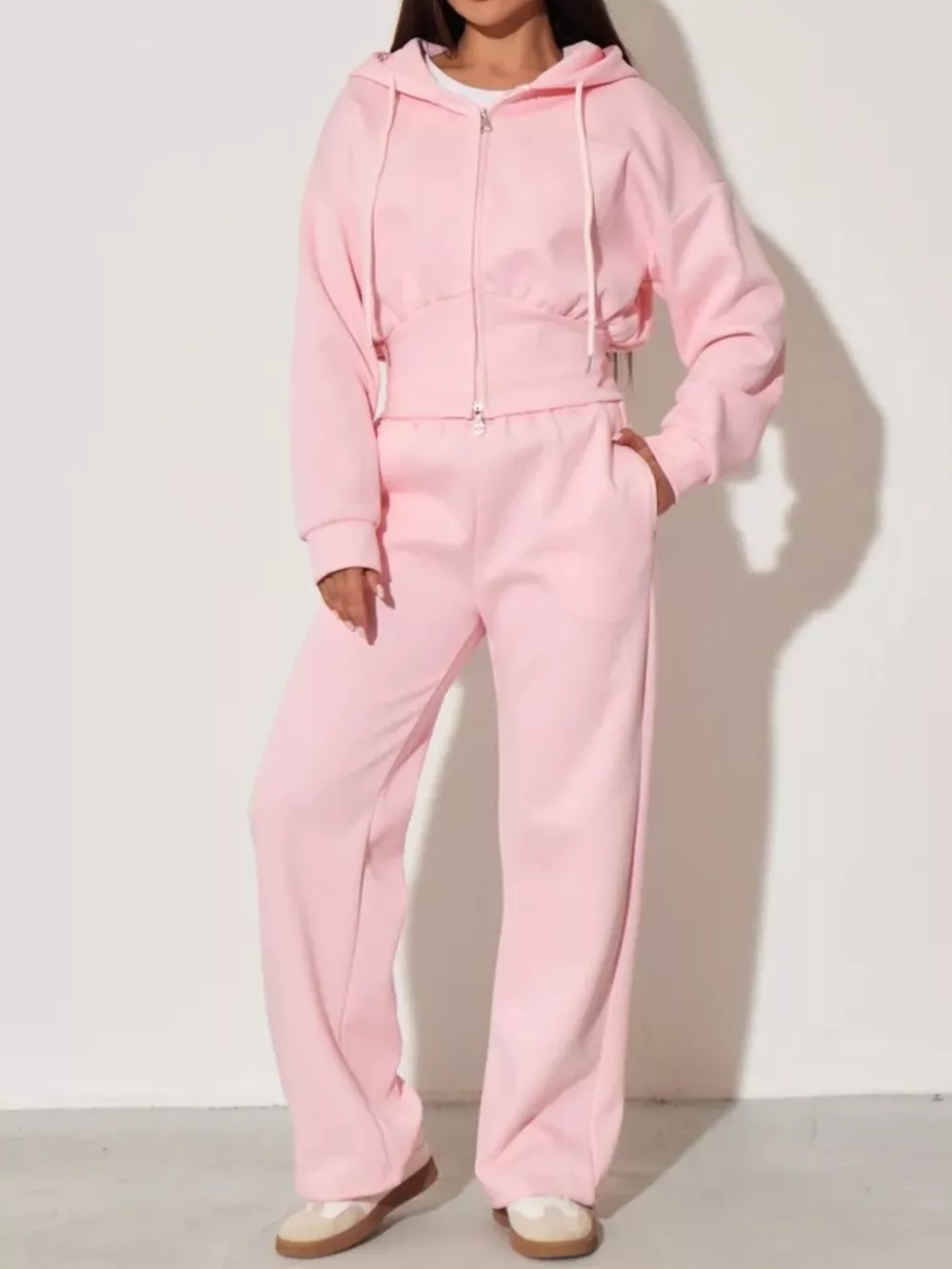 Zip-Up Hoodie and Wide-Leg Sweatpants Set, image 21