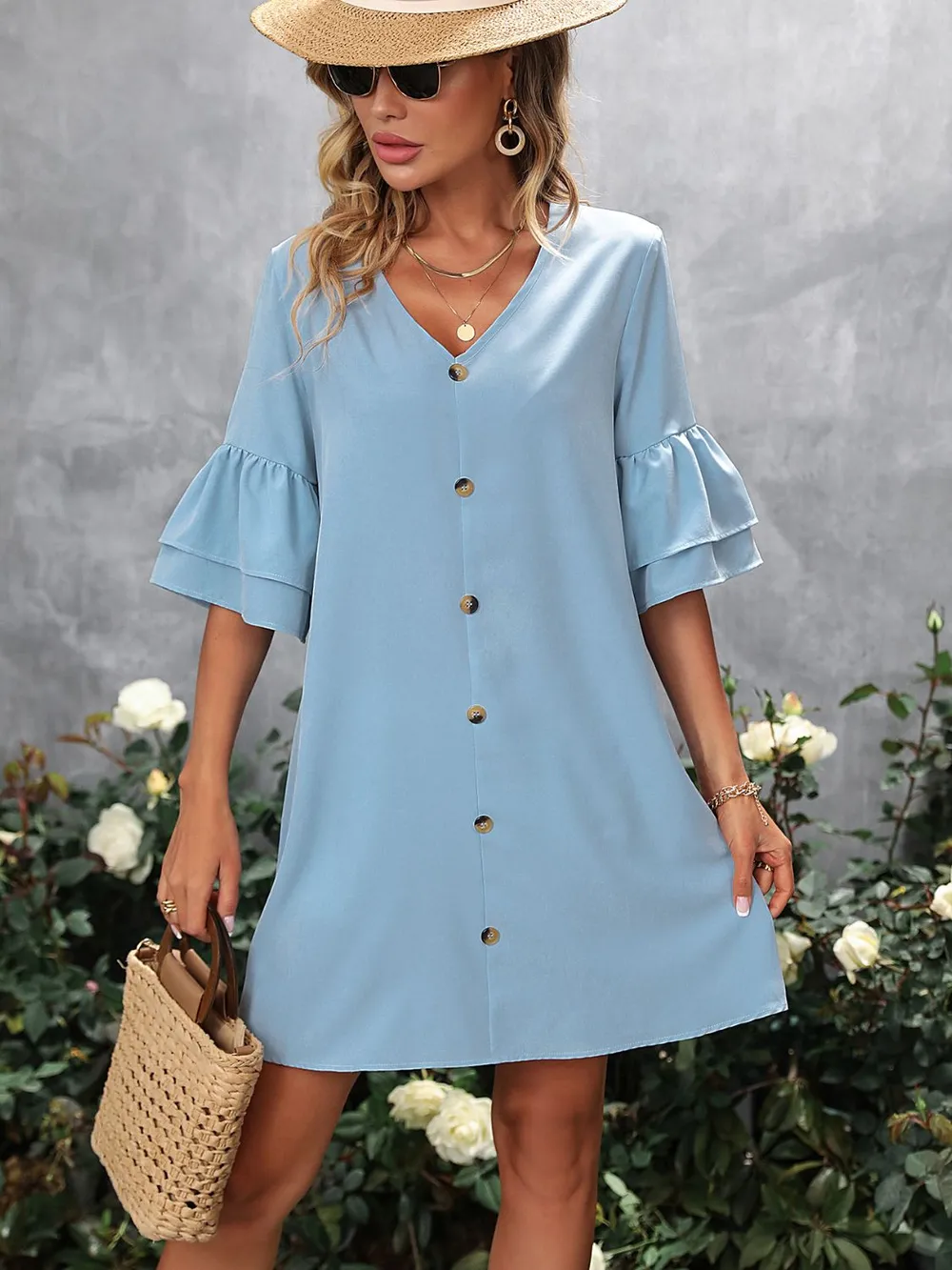 V-Neck Half Sleeve Mini Dress, image 4