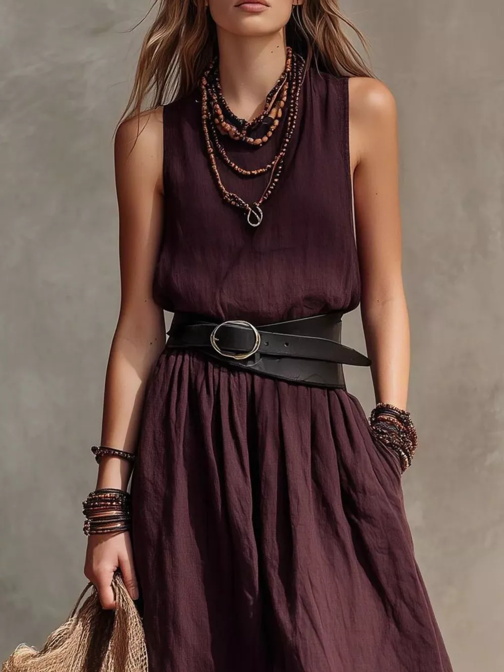 Full Size Round Neck Sleeveless Maxi Dress Plus Size, image 3