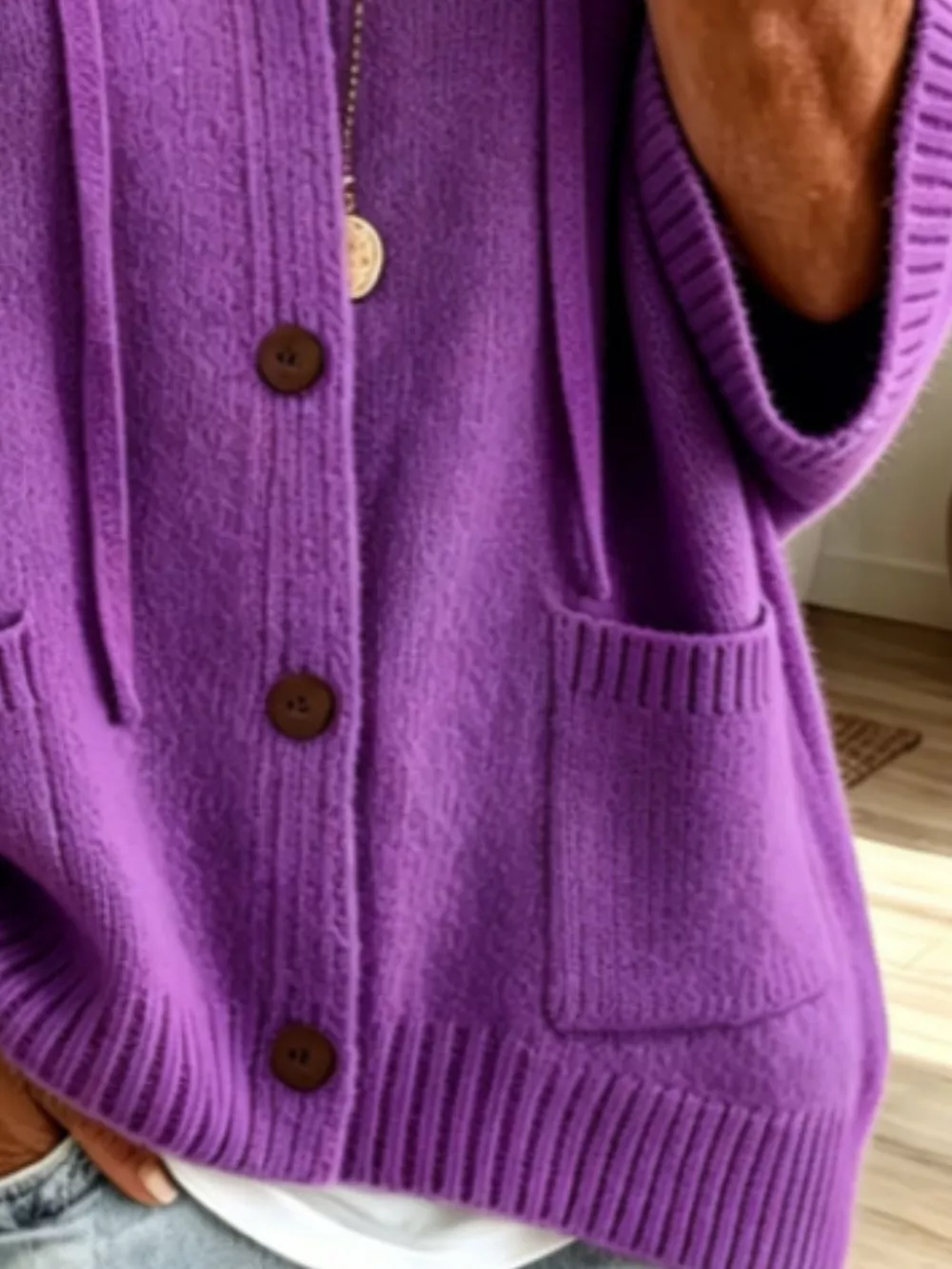 Full Size Casual Hooded Button-Down Knit Cardigan with Pockets Plus Size, image 24