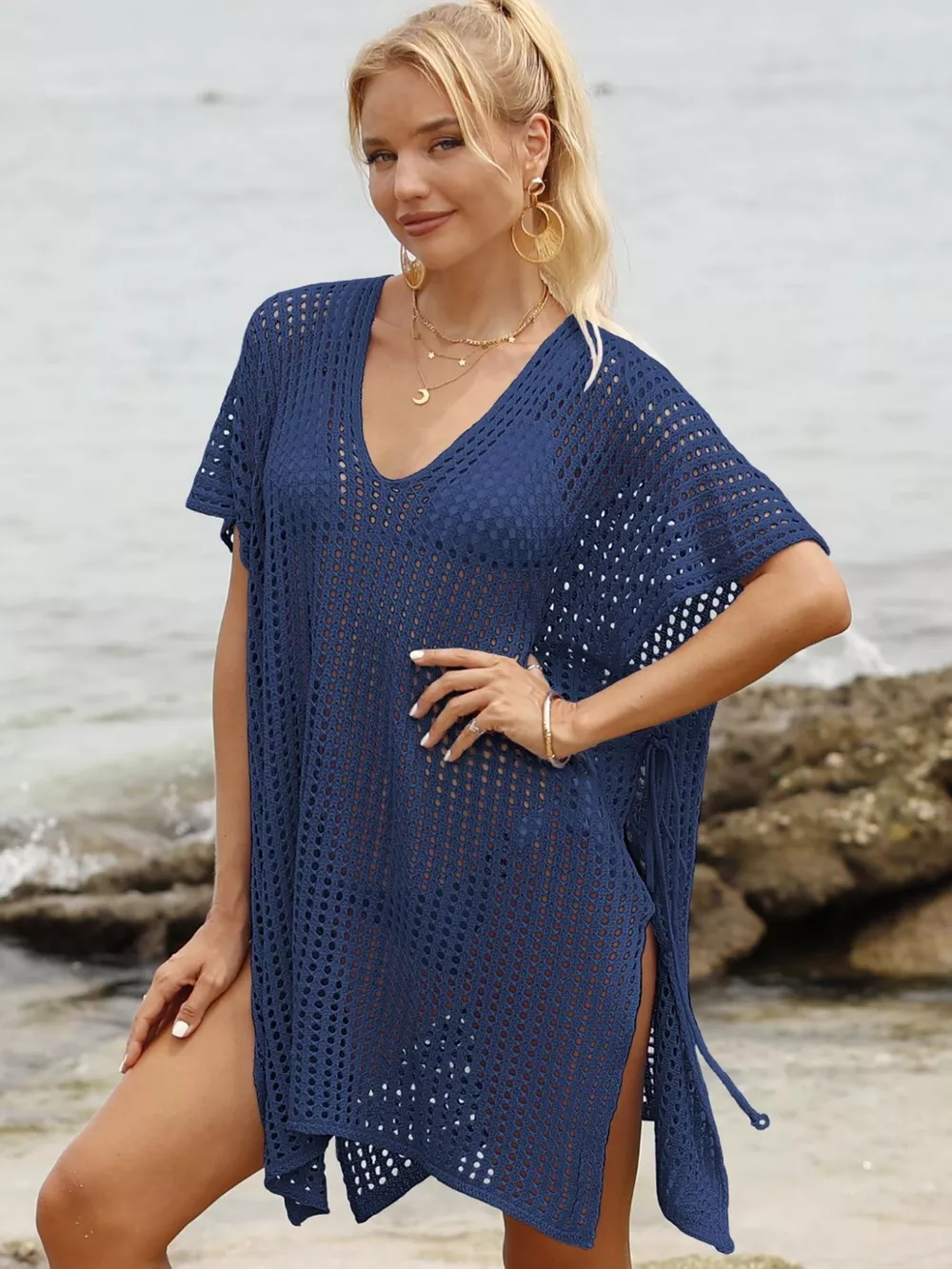 Openwork V-Neck Slit Cover-Up, image 9