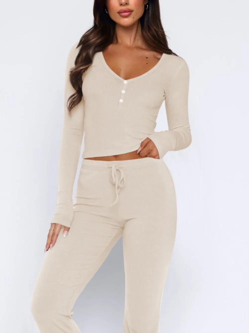 V-Neck Long Sleeve Top and Pants Set, image 17