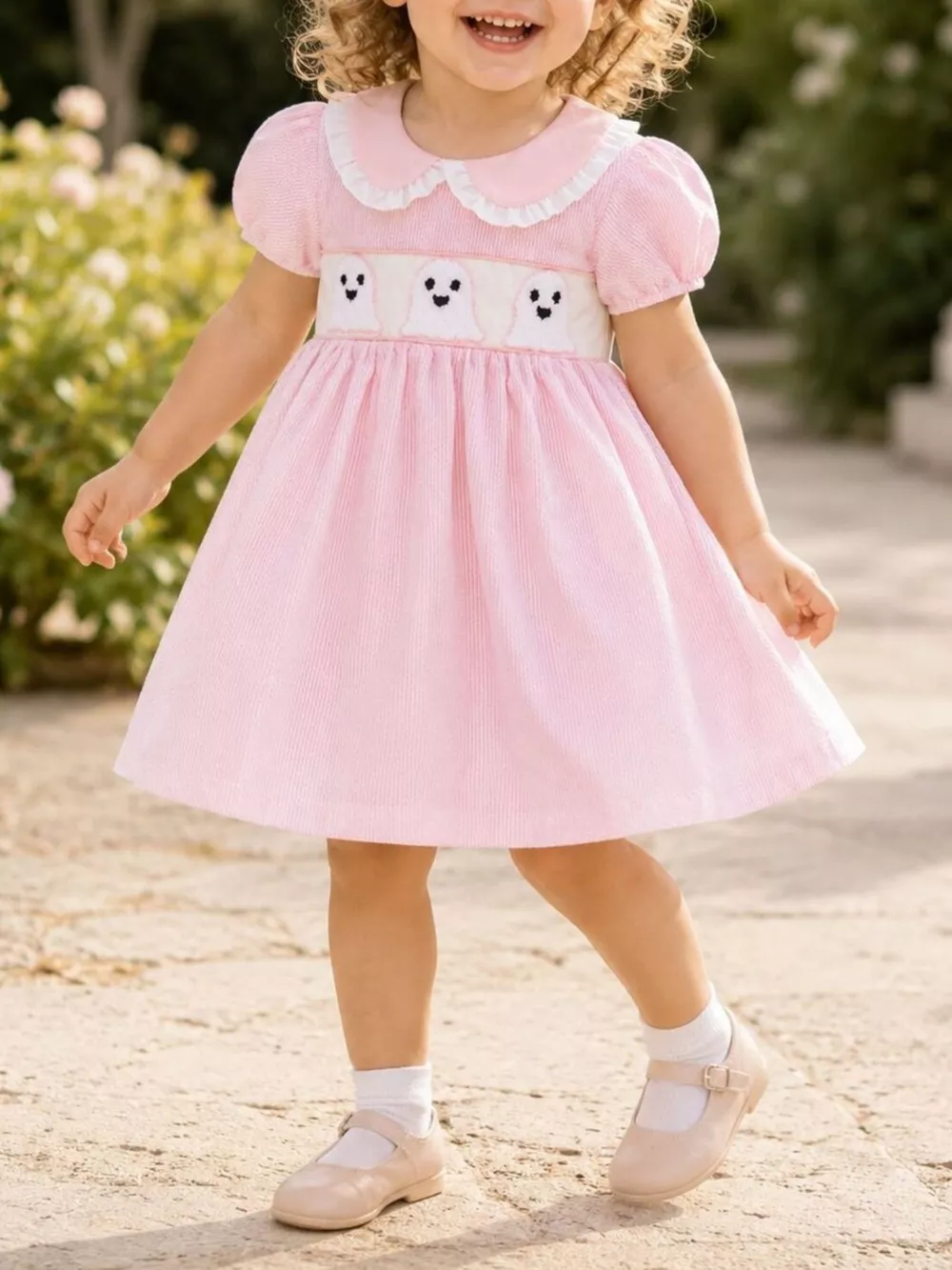 Children's Halloween Ghost Smocked Gingham Dress, image 4