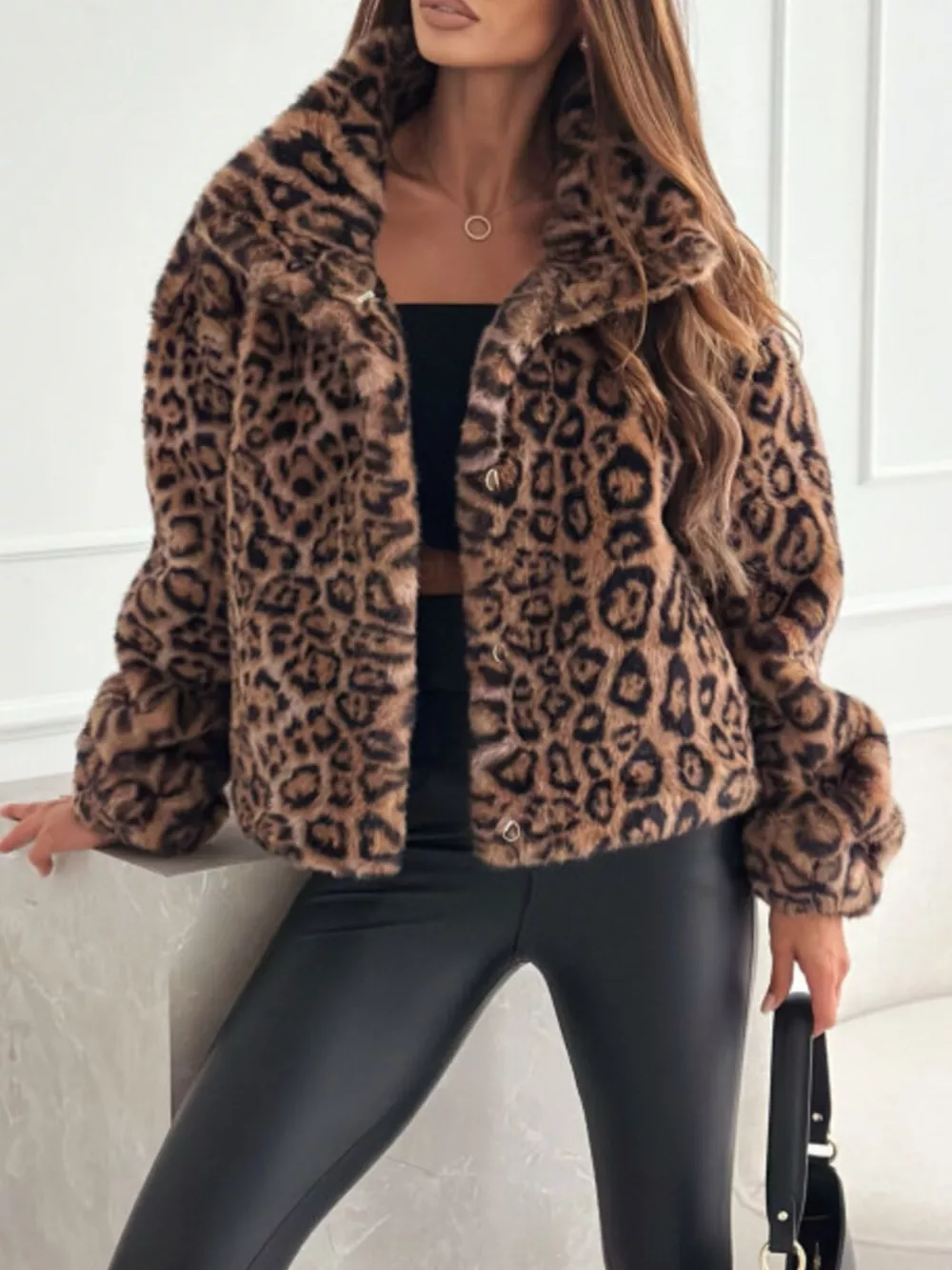 Leopard Faux Fur Cropped Jacket, image 5