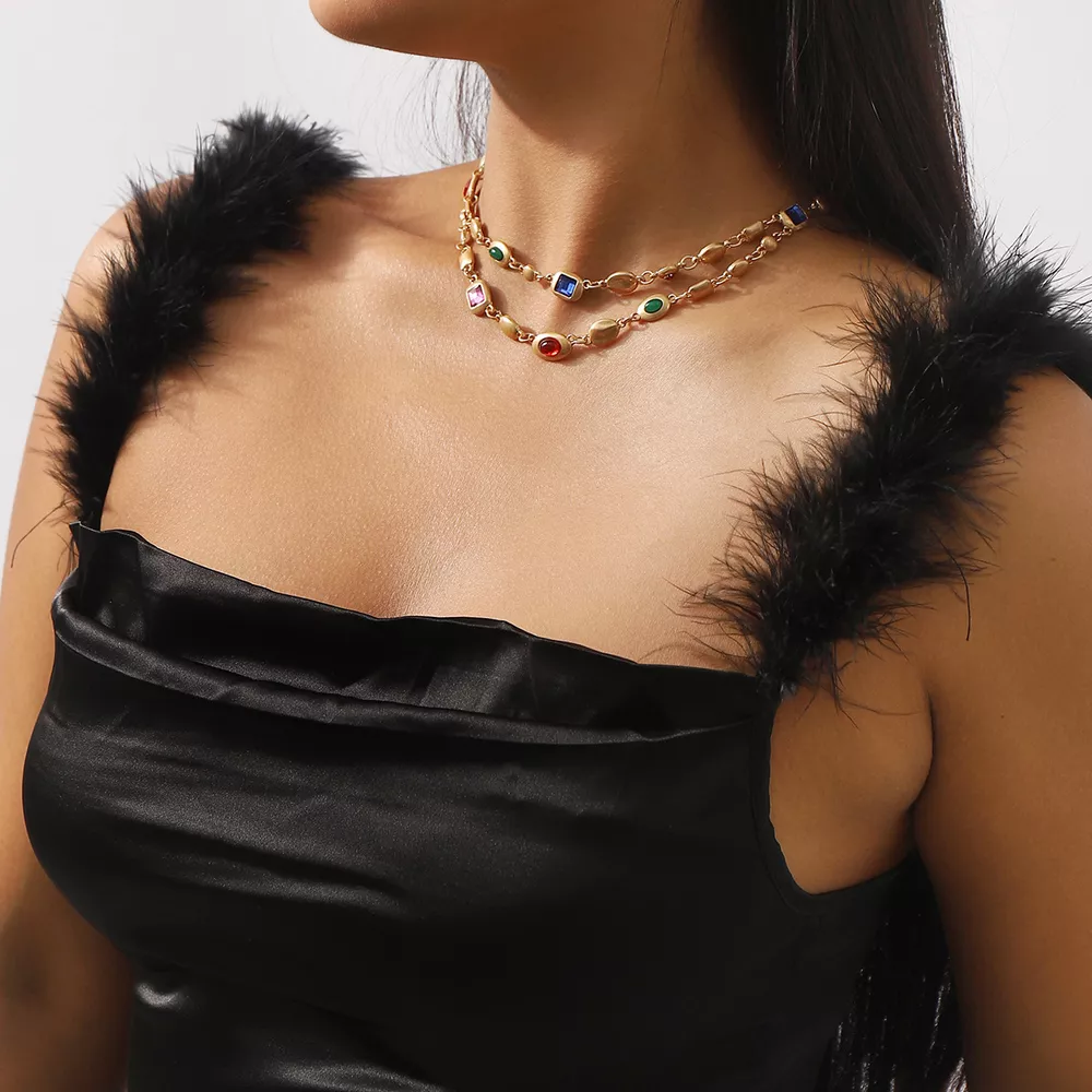 Vintage Multi-Gemstone Double Layered Necklace, image 8