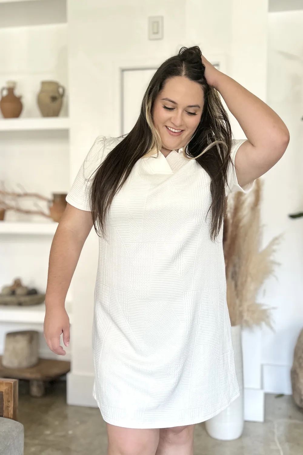Full Size Texture Short Sleeve Dress, image 23