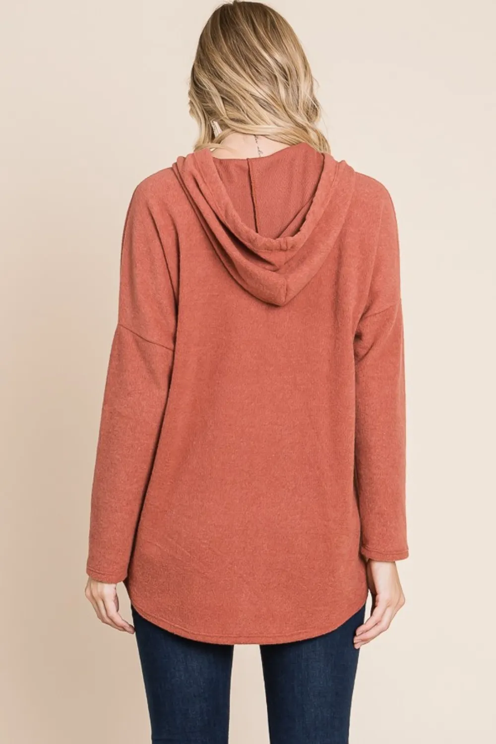 Contrast Drawstring Drop Shoulder Knit Hoodie, image 5