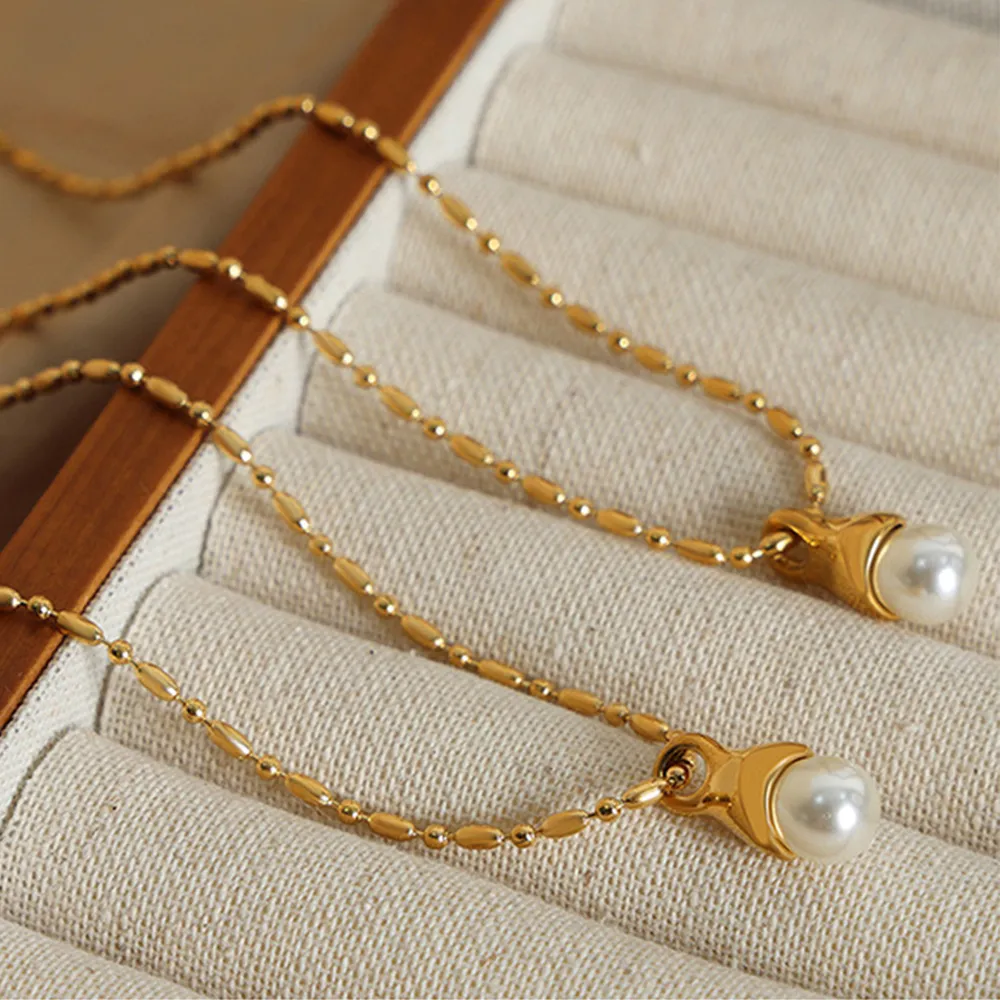 Titanium Steel Pearl Pendant Necklace, image 3