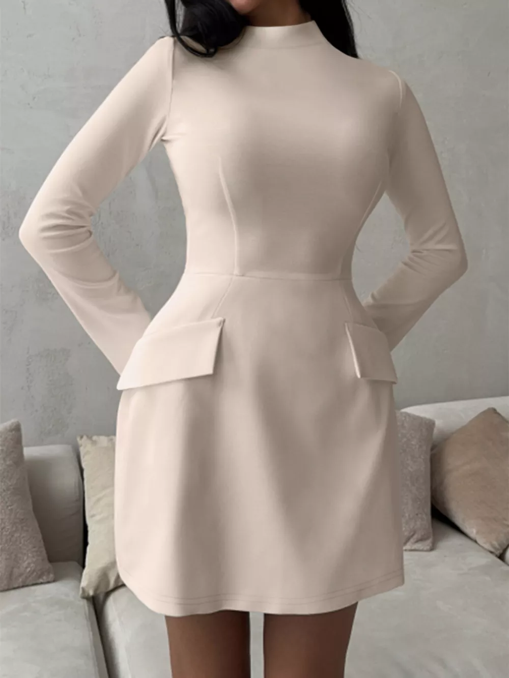 Mock Neck Long Sleeve Bodycon Dress, image 10