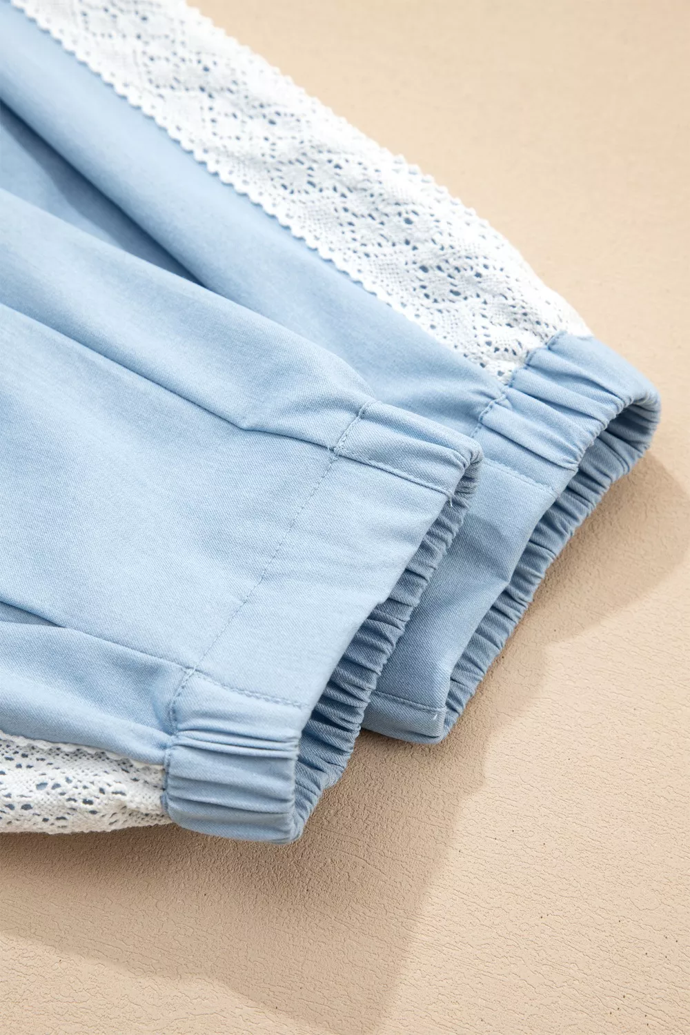 Lace Accent Floral Patched Pocket Pleated Wide Leg Slouchy Pants, image 9