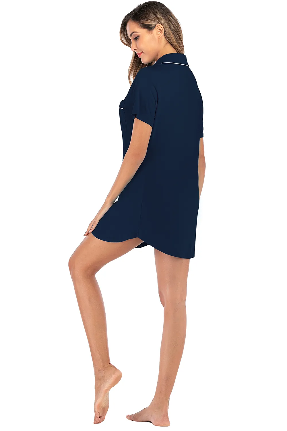Contrast Piping Pocketed Short Sleeve Lounge Dress, image 11