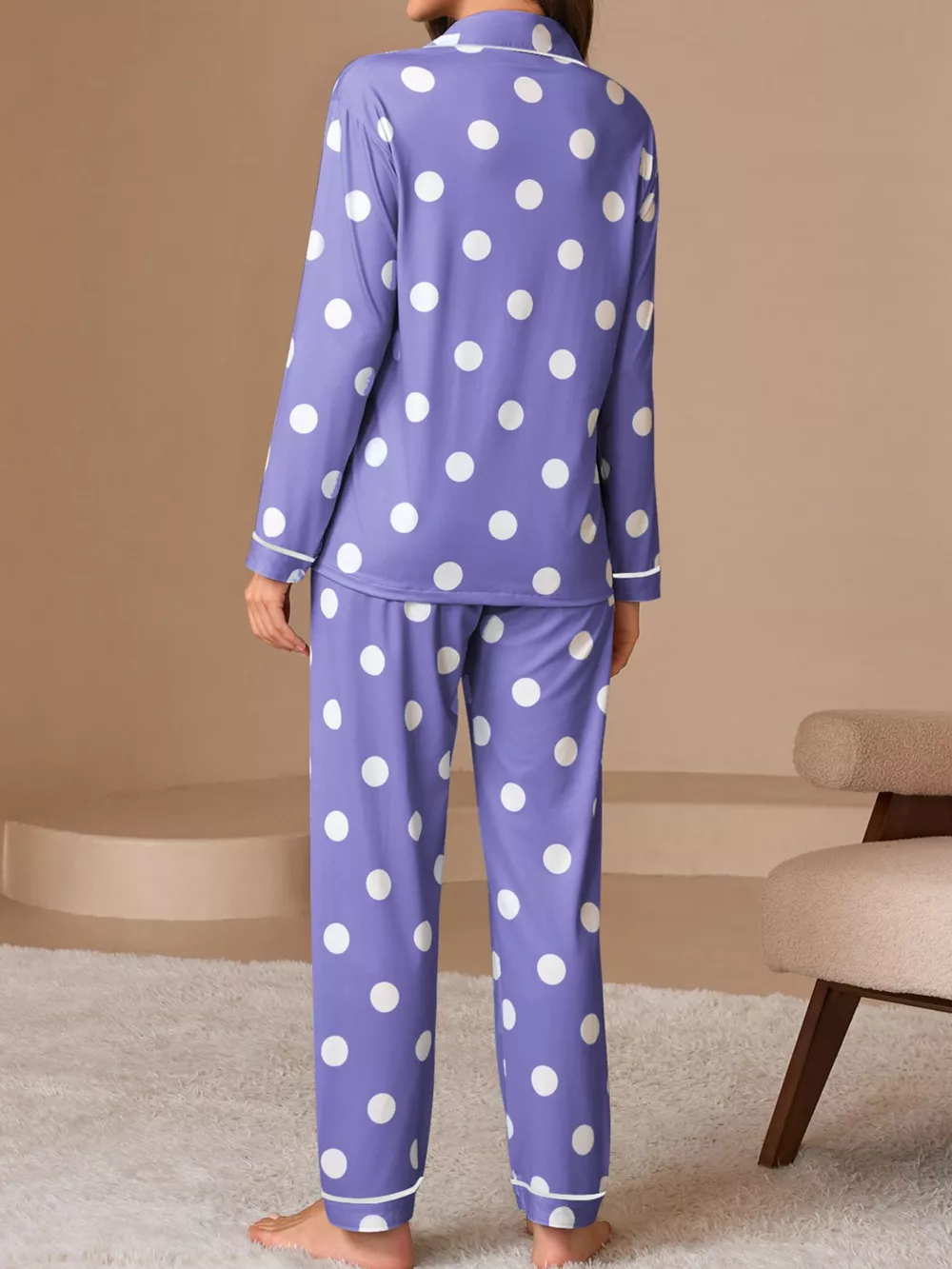 Polka Dot Button-Down Top and Pants Lounge Set, image 10