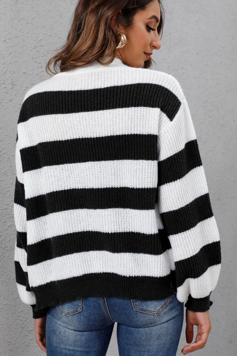 Striped Button Up Long Sleeve Sweater, image 13