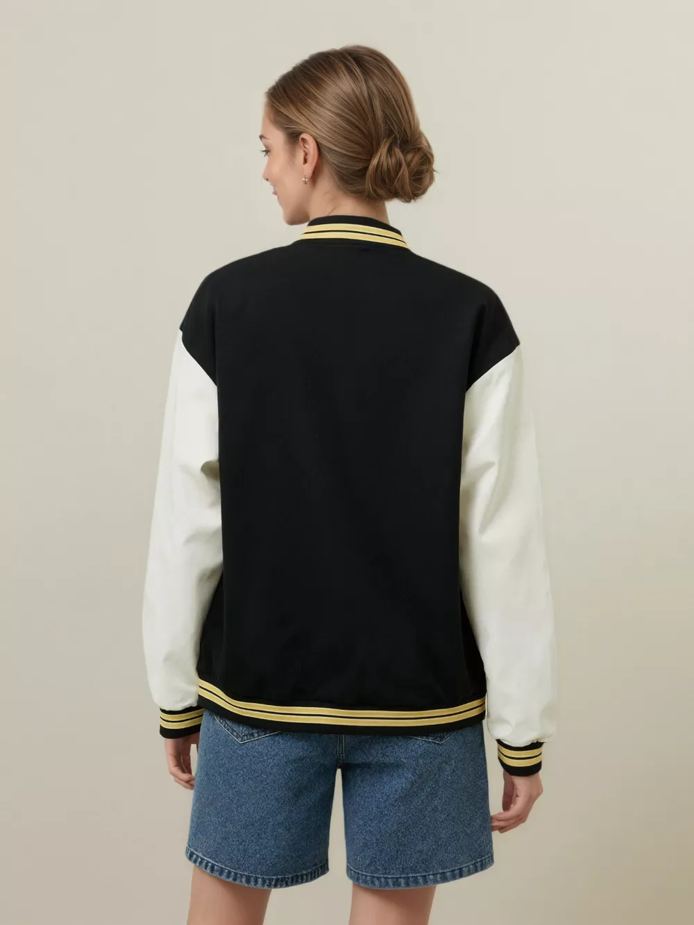 Plus Size Contrast Sleeves Snap Down Jacket, image 3