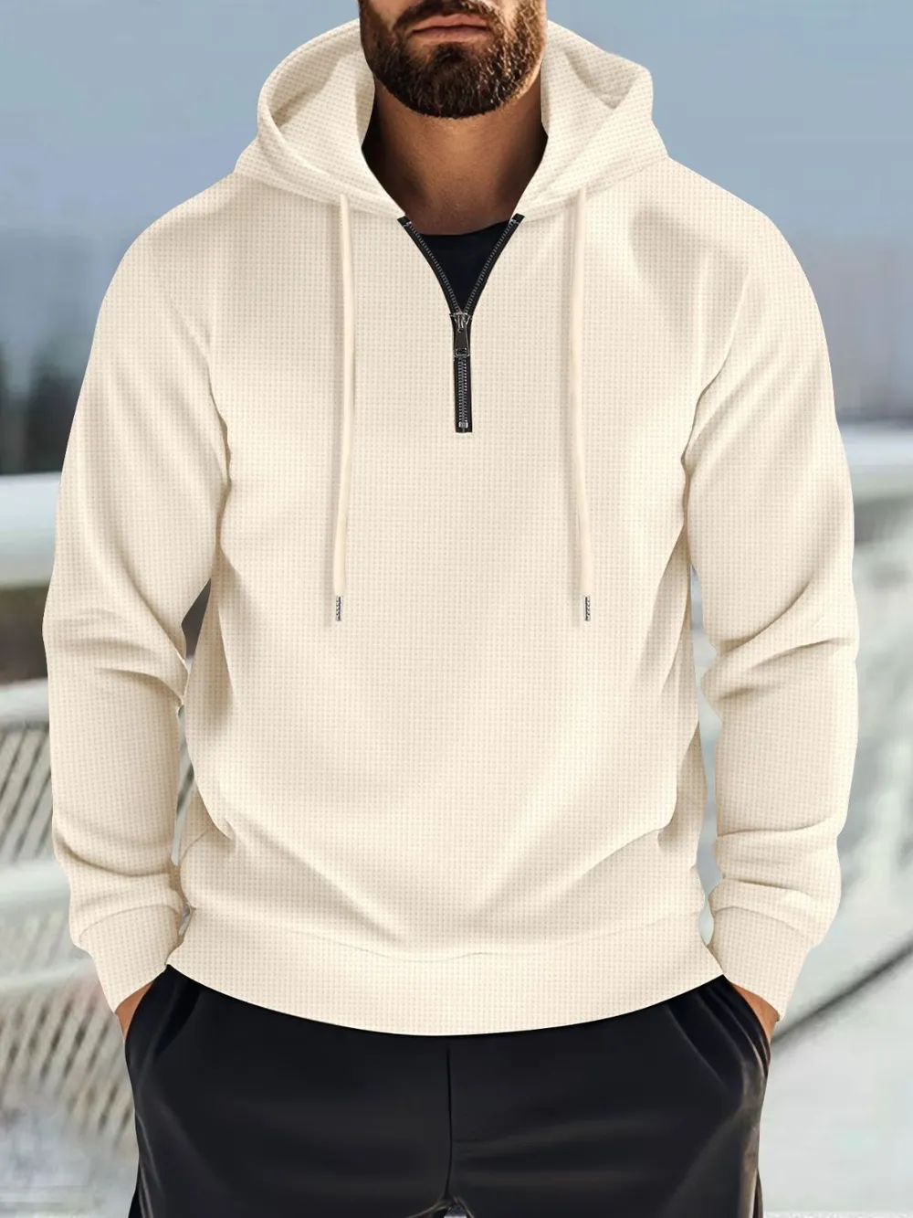 Men's Full Size Quarter Zip Long Sleeve Drawstring Hoodie Plus Size