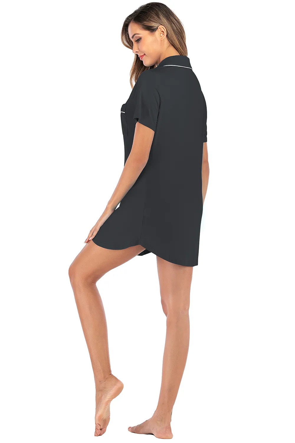Contrast Piping Pocketed Short Sleeve Lounge Dress, image 8