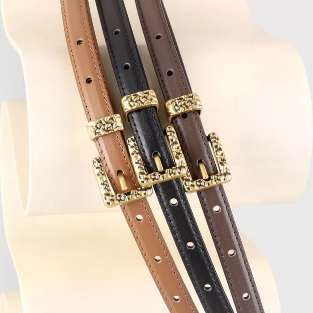 Skinny Leather Belt with Buckle, image 2