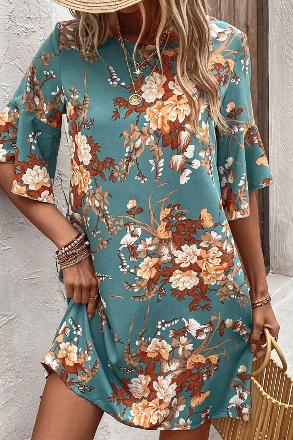 Floral Print Flounce Sleeve Casual Dress, image 10