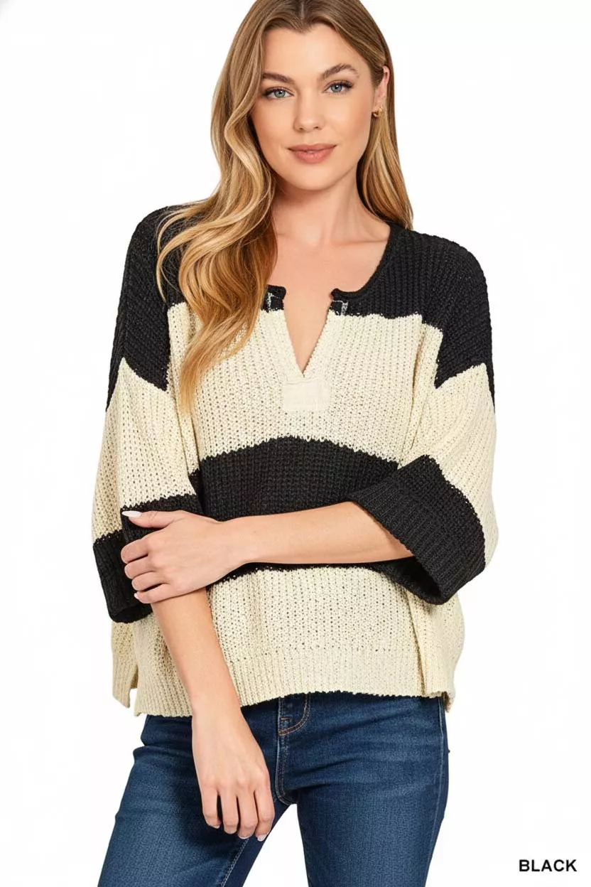 Split Neck Stripe Sweater, image 3