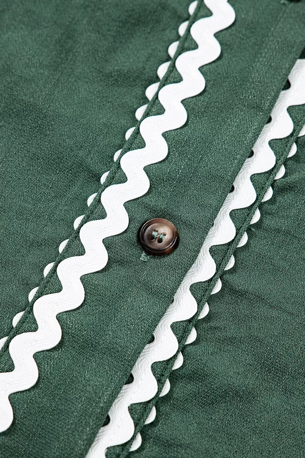 Contrast Ricrac Trim Button V Neck Knotted Bracelet Sleeve Shift Dress, image 9