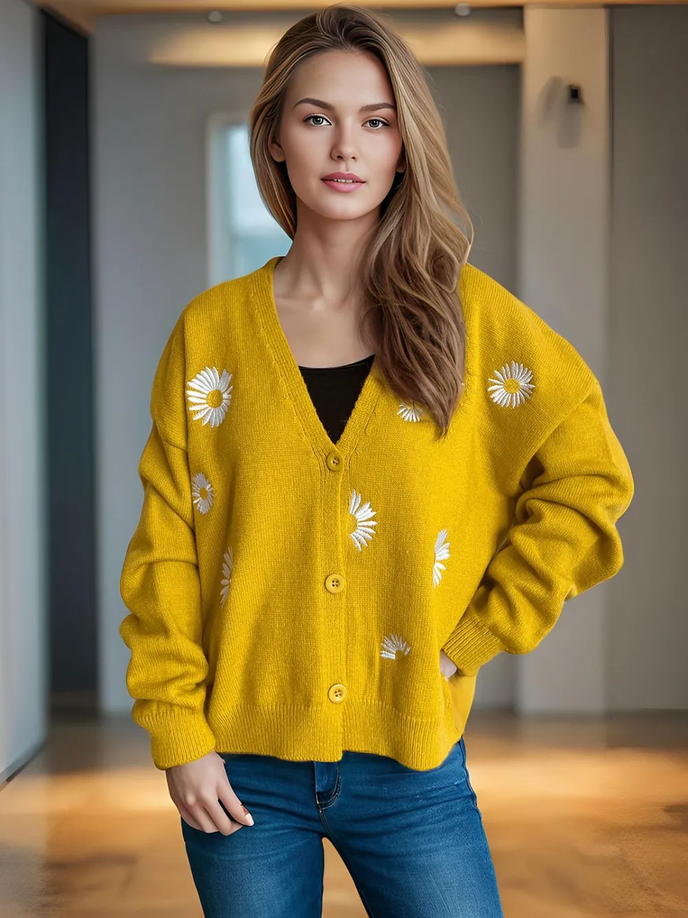 Daisy Button Up V-Neck Cardigan, image 11
