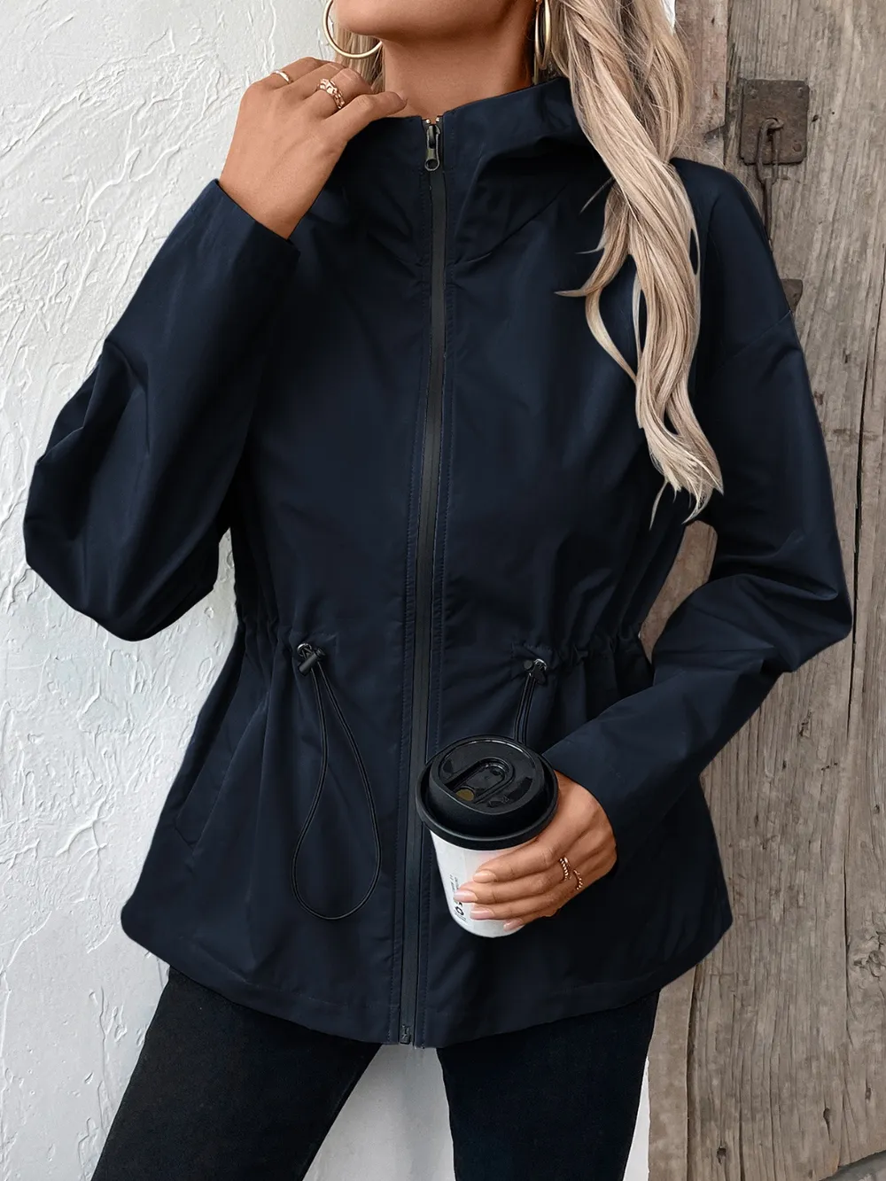 Drawstring Zip Up Hooded Jacket, image 19