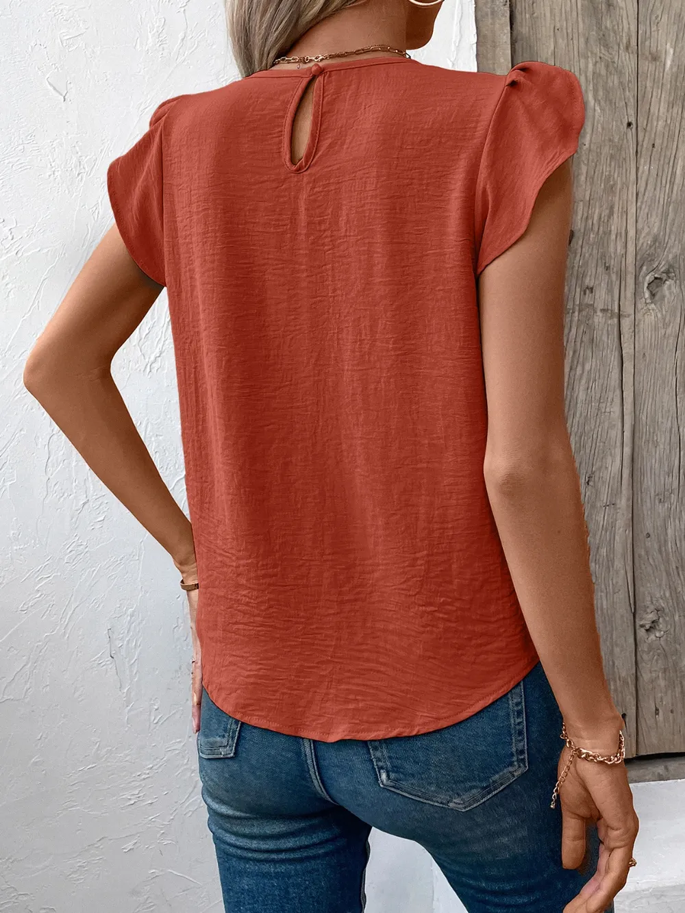 Ruched Round Neck Cap Sleeve Blouse, image 10