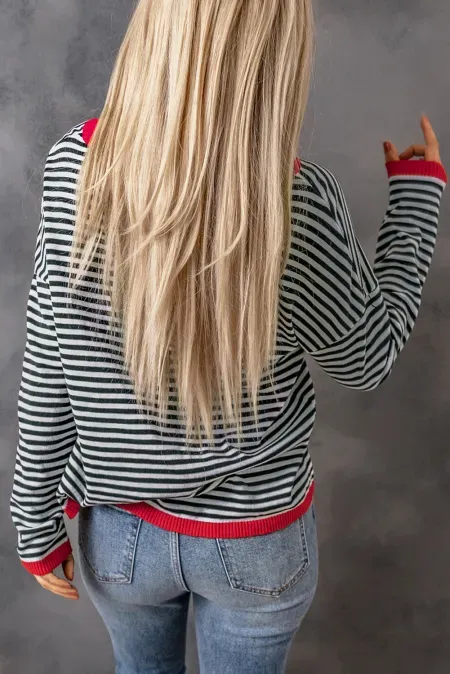 Striped Round Neck Drop Shoulder T-Shirt, image 16