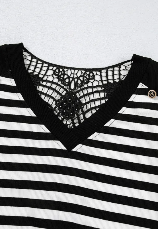 Striped Lace Detail V Neck Top, image 8