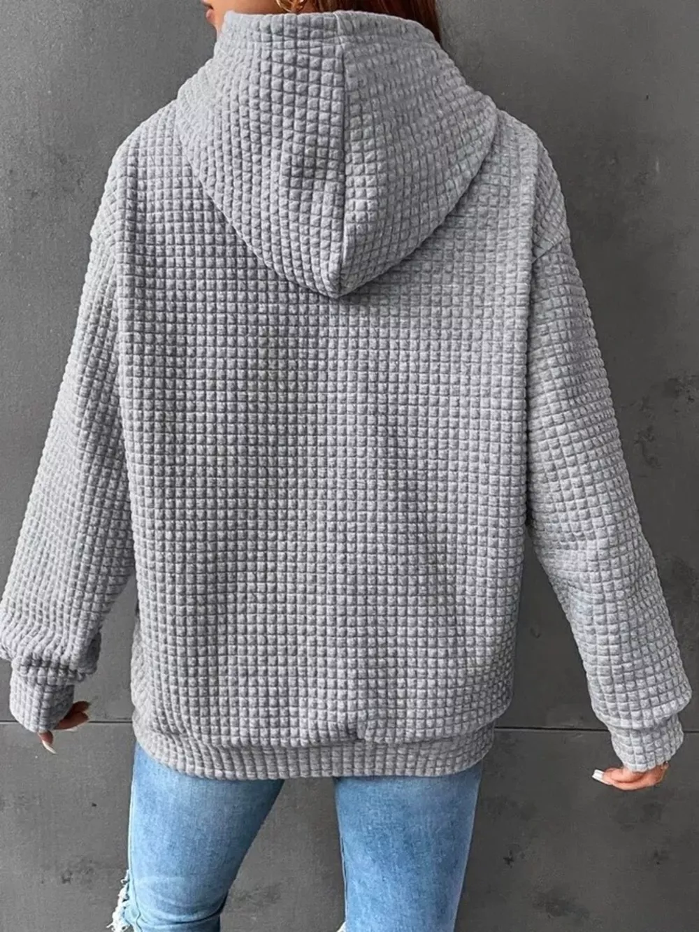 Waffle Knit Hoodie with Drawstring Details, image 7